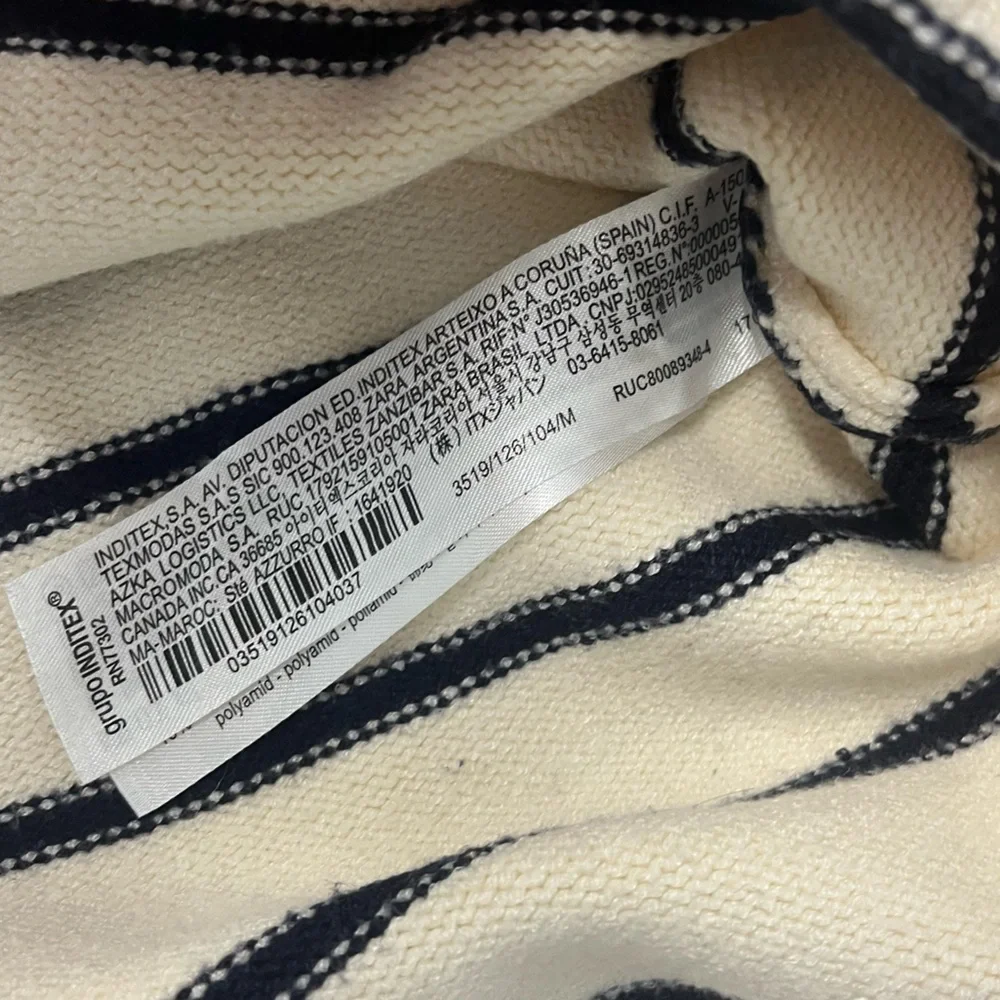 Zara Woman’s Cream and Black Striped Crewneck Sweater size Medium
